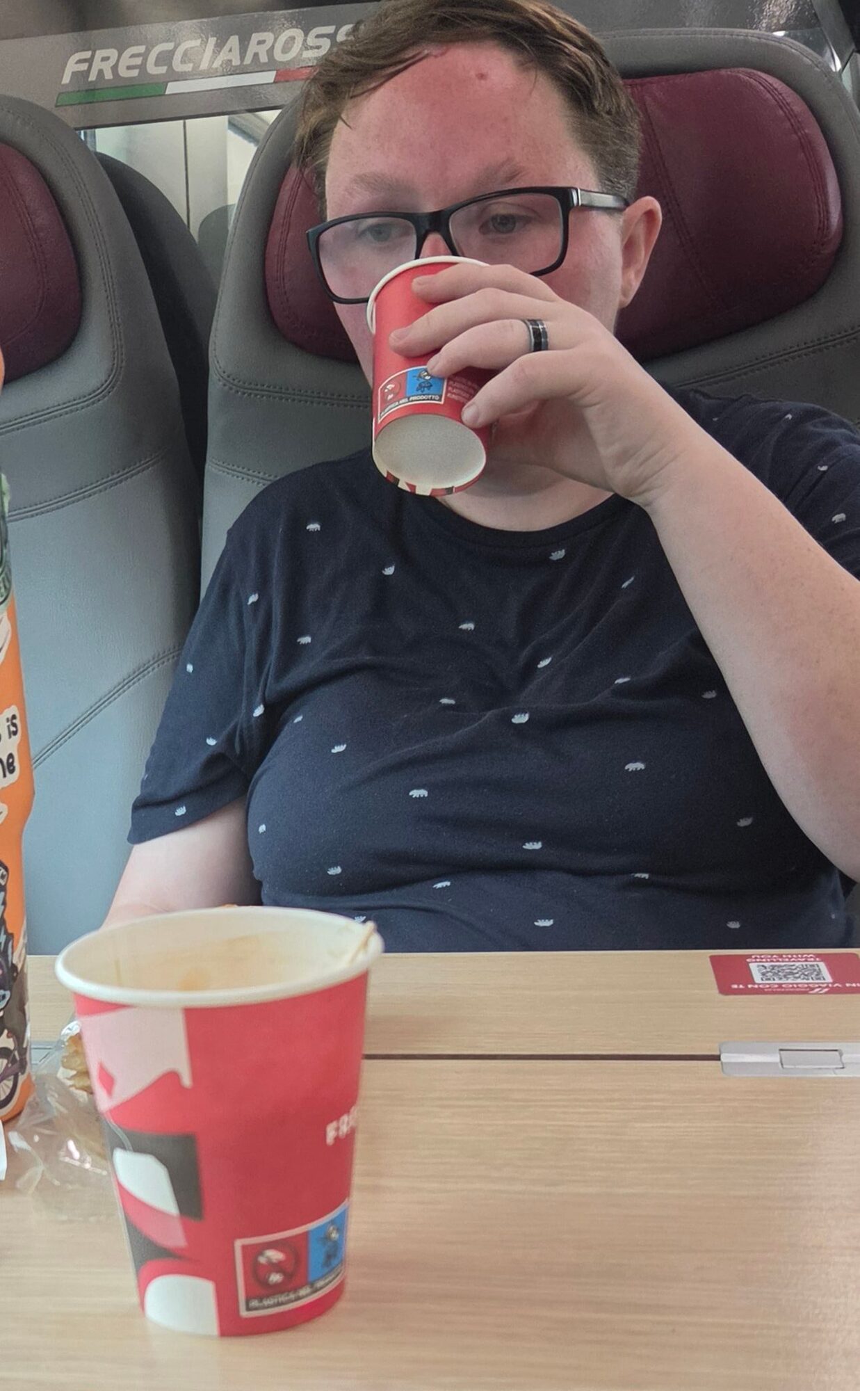 Coffee on the train after nearly missing the Pompeii departure