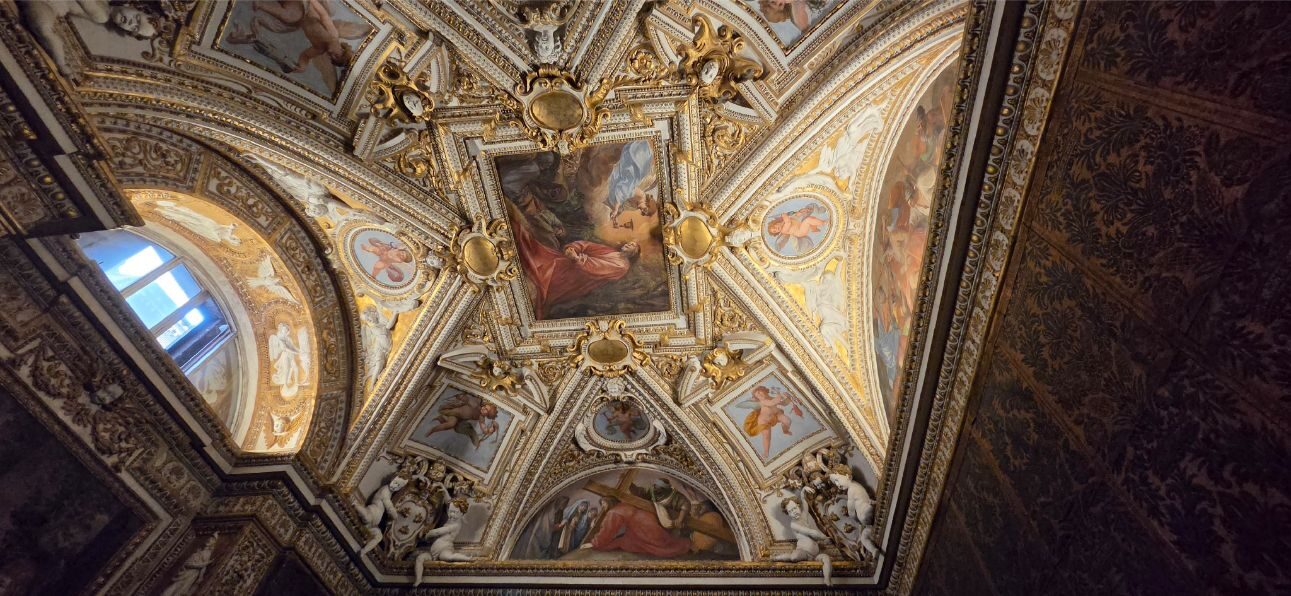 Ornate painted ceiling in the Vatican Museums