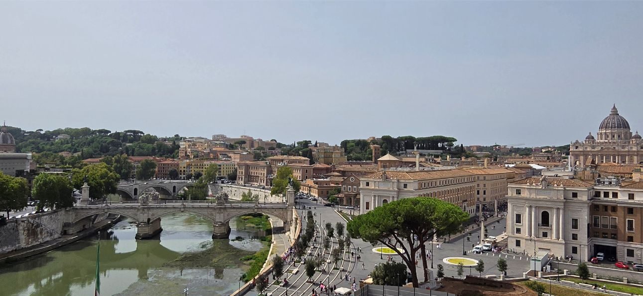 Wide view of Rome and St. Peter's Basilica from Castel Sant'Angelo