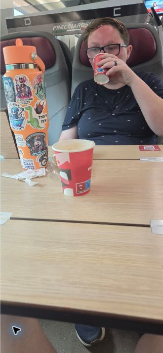 Coffee on the train after nearly missing the Pompeii departure