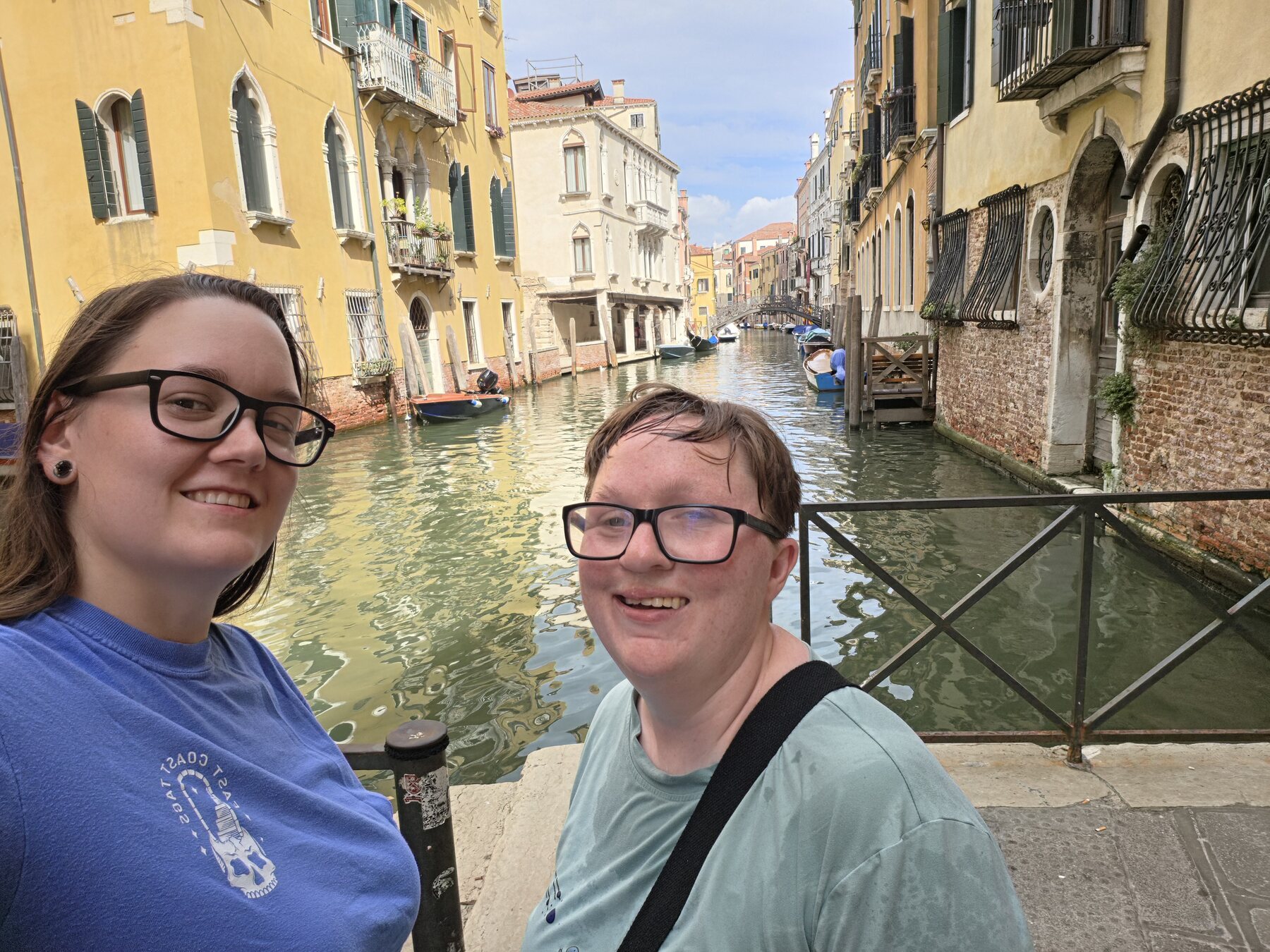 Shiloh and Jordyn beside a Venice canal