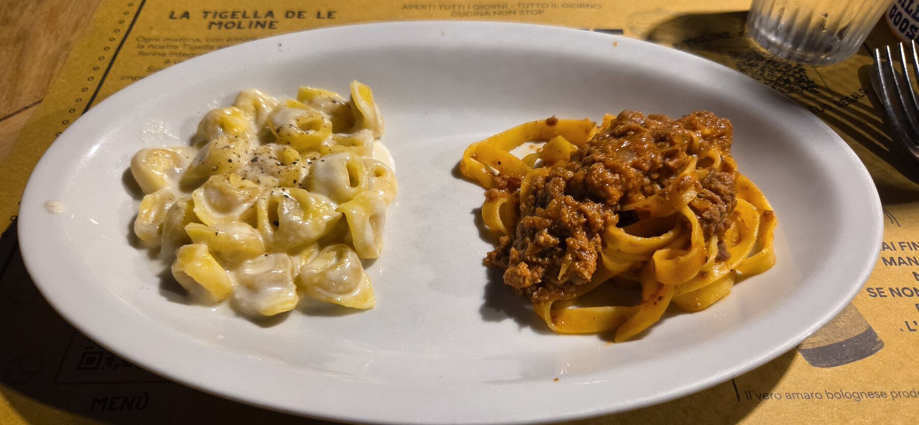Two local pasta dishes served during the Bologna food tour